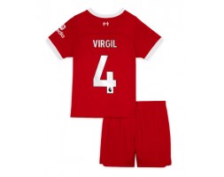Liverpool Virgil van Dijk #4 Hemmaställ Barn 2023-24 Kortärmad (+ Korta byxor)